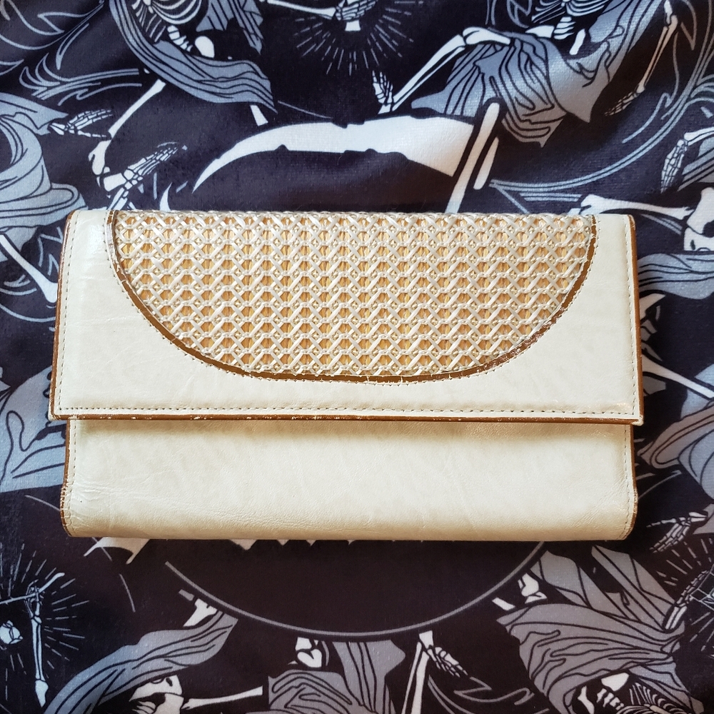 Princess Gardner vintage waist top grain leather with woven panel pocketbook